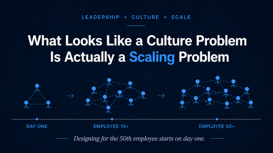 What looks like a culture problem is actually a scaling problem. Designing for the 50th employee starts on day one.